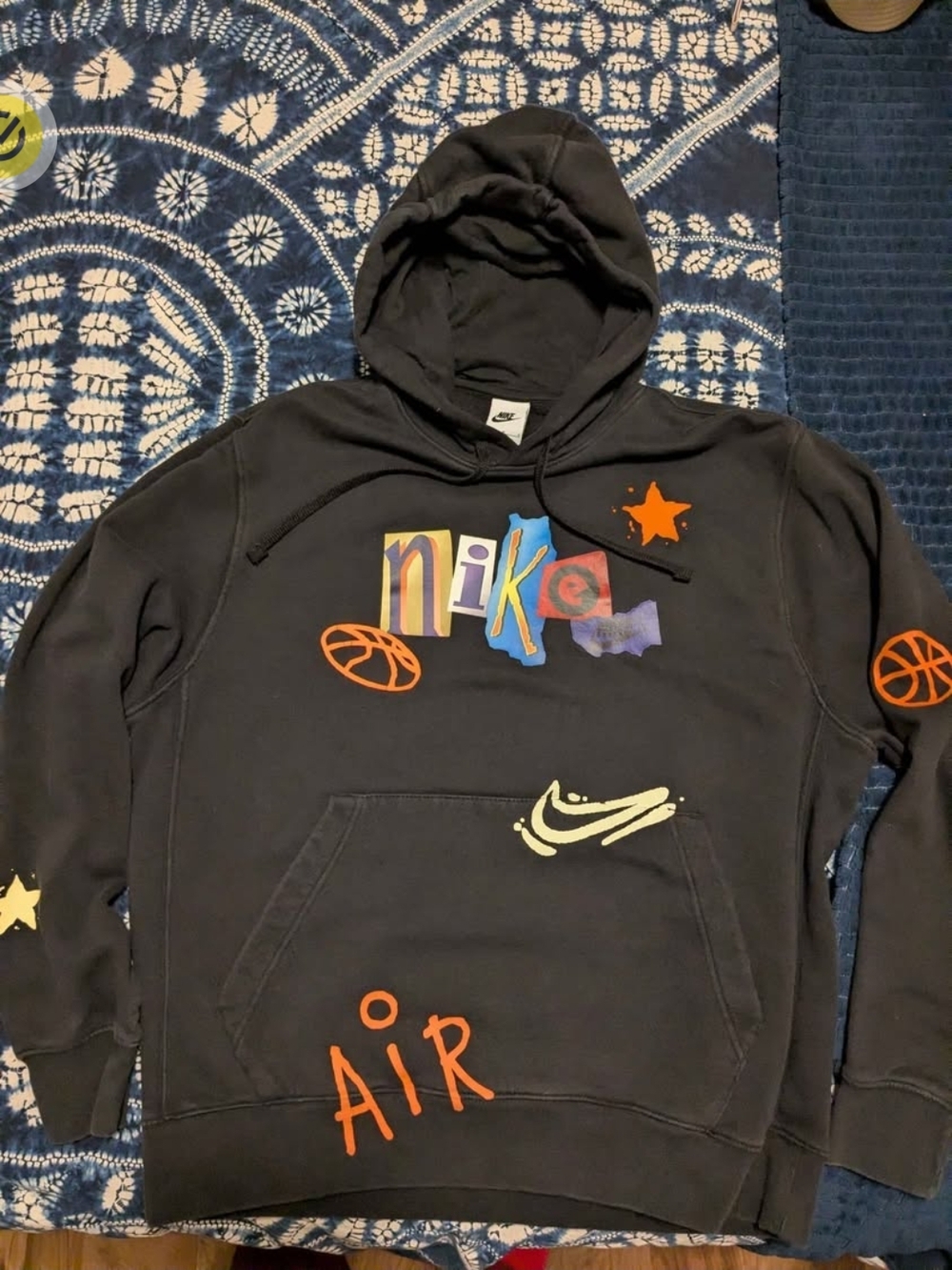Nike Black Hoodie Multicolor Graphic 'Air' and Orange Accents sportswear Club